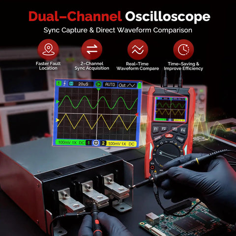 70MHz Dual Channel Handheld Oscilloscope And 3 In 1 Digital Multimeter With Signal Generator Pro Grade Performance in use