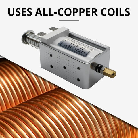 AC 110V Open Frame Push Pull Solenoid Electromagnet With Terminal Connections 35mm Stroke Long Travel 125mm Core showing copper coils