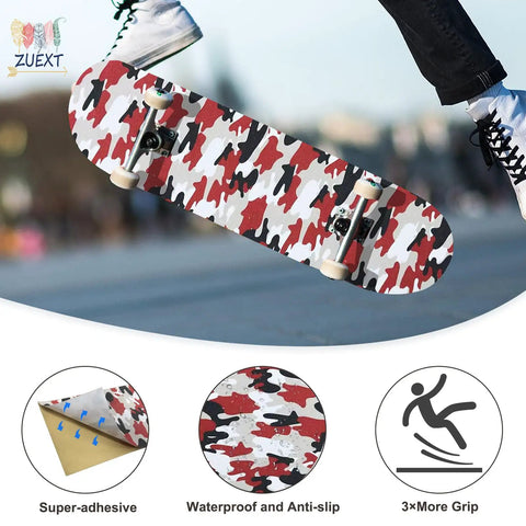 Red Camo 2 Pack Grip Tape 9 Inch By 33 Inch Waterproof Longboard Scooter No Slip Bubble Free Griptape with durable silicone carbide