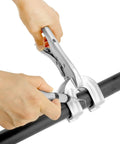 Beefy 9 Inch Locking Pliers Set For Welding And Metalwork 4 Pack Quick Lock Release Clamps With Adjustable Tension in use on pipe