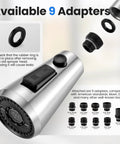 Top Shelf Pull Down Faucet Sprayer Head Replacement Heavy Duty Rust Resistant Stainless Steel With Nine Quick Snap Adapters for easy kitchen sink swaps.