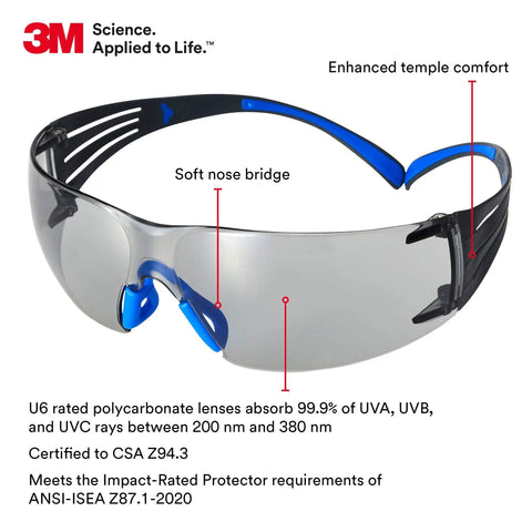 SecureFit 400 Series Safety Glasses 20 Pack ANSI Z87 Indoor Outdoor Scotchgard Anti Fog Anti Scratch Gray Lens Blue Grey Frame