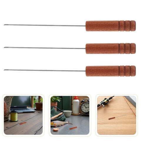 3-Piece Stainless Steel Baiting Needle Rigging Tool Set With Comfortable Rosewood Grip For Carp And Saltwater Fishing Effortless Worm Threading Precise Baiting And Versatile Lure Needle For Quick Rigging, three needle set