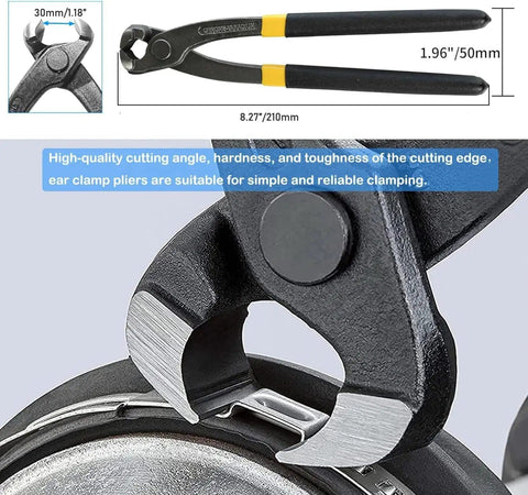 Close-up of ear clamp pincer for 260 Piece Hose Clamp Kit with 12 Sizes 5.3 To 33.1mm 304 Stainless Steel Single Ear Crimp Clamps