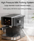 Pro Grade Semi Automatic Espresso Machine With Slick Touchscreen And Large Tank To Brew At Home, showing high pressure milk frothing system.