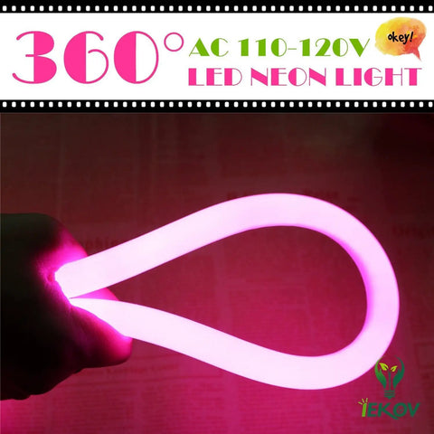 360 Degree LED Neon Rope Light Pink 65.6ft Waterproof Neon Strip With Remote Dimming 110-120V looped in a hand