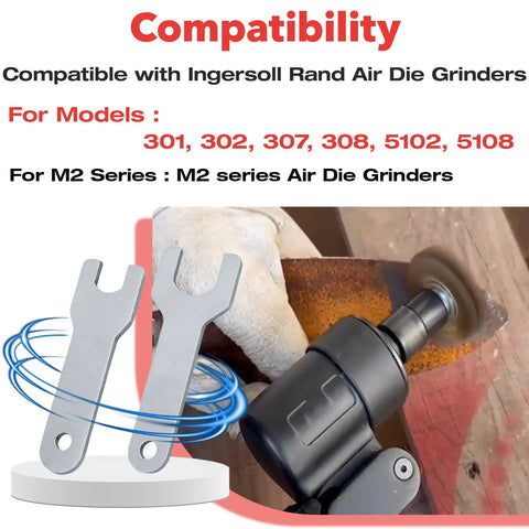 Knucklebuster Replacement Spinner Keys For Pneumatic Die Grinders Heavy Duty Stainless Steel Air Tool Wrenches shown with Ingersoll Rand die grinder.