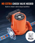 Heavy Duty Cast Iron Circulator Pump 33 GPM Hot Water Circulation Unit close-up showing built-in check valve for backflow prevention.