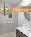 Round Glass Sliding Door Handles Set In 304 Stainless Steel Back To Back For Shower Balcony Office And Cabinet Doors With Adhesive Stickers Gold Finish Easy Install No Drill, 58mm