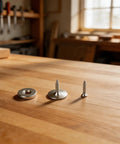 Heavy Duty Magnetic Door Catch And Latch For Kitchen Cabinets And Closets Stainless Steel Closure components on wooden surface