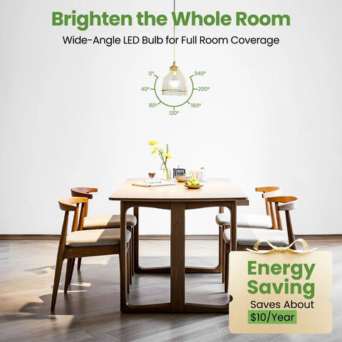 Dining room lit by 6 Pack Bright Ceiling Fan Light Bulbs 60W Equivalent LED E12 A15 Candelabra Base Non Dimmable Daylight 5000K 120V
