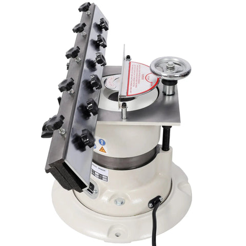 Beefy Six Inch Surface Grinder And Cutter Sharpener With Adjustable Angle Head on a cast iron base with adjustable cutter setup.