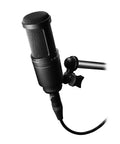 Close-up of AT2020 Cardioid Condenser Studio Microphone For Project And Home Studio Setup XLR Connector High SPL Handling