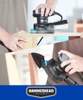 Beast Of A 1.4 Amp Detail Sander With 12000 OPM Dust Collection System used on wood with quick swap triangular attachment