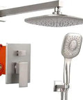 Brushed Nickel Shower Faucet Set With 9 Inch Rain Shower Head And 3 Setting Handheld Sprayer, Wall Mounted Shower System Kit