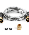 Five Foot Short Garden Hose With Dual Female Ends And Brass Double Male Adapter on white background