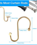 Decorative Brushed Gold Shower Curtain Hooks 12 Pack Rust Resistant Metal Hangers For Bathroom with Easy Glide Rings and T Shape Design
