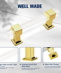 10 Pack 3 Inch Center To Center Cabinet Handles With Clear Acrylic Square Tube And Gold Finish Zinc Alloy Base for kitchen cabinets