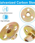 Built Like A Tank And No Sweat To Install These Galvanized Carbon Steel Heavy Duty Brad Hole Tee Nuts Pack Of 16 Coming With 48 Mounting Screws 3/8 Inch 16 Thread For Shop Jobs, close-up of galvanized tee nut showing design.