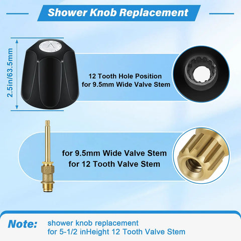 Matte Black Shower Knob Set For Verve Tub And Shower Handles 2 Piece Replacement Must Have 12 Tooth 9.5mm Valve Stem details