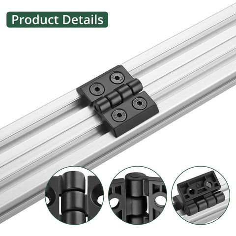 4 Piece Zinc Alloy Hinge For M4 2020 Aluminum Profile Extrusion With 180 Degree Adjustable Swing Includes 16 M4 Groove Nuts 16 M4x10 Screws And 3mm Wrench All In One Hardware Kit For Quick DIY Install, black hinge on 2020 aluminum profile