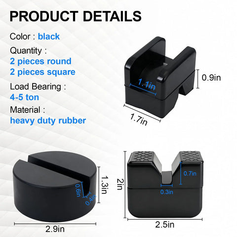 Aoheke 4-pack jack stand pad adapters in black rubber; two round and two square pads for 4-ton jack stands.