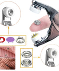 Close-up of Must Have Metal Snap Buttons Kit With Fastener Pliers Press Tool for DIY crafts, showing colorful snap fasteners and pliers.