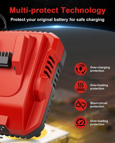 Close-up of Two Pack 18V 6000mAh Replacement Battery For Milwaukee M18 Tools showing multi-protect technology features