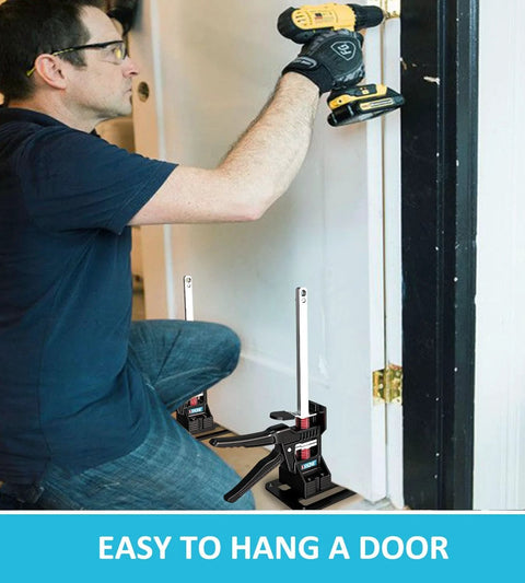 XKONE Labor Saving Arm Jack in use with dual vertical posts and clamp base for door hanging