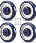 4 Pack 5 Inch Shopping Cart Replacement Wheels Kit With Axles And Bolts, Polyurethane Stepped And Full Tread Face, Double Ball Bearing, Blue, Smooth Quiet Roll For Indoor And Outdoor Use.