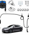 Premium EV Charger Cable Organizer Featuring Slick Retractable Cord Reel for Tesla, heavy duty design with installation accessories.