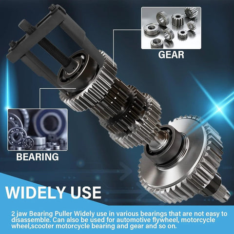 RSYEKU 2-jaw bearing puller, front view with gears; adjustable 30–90 mm