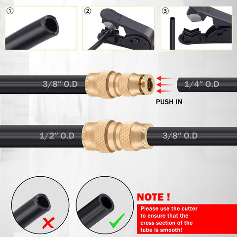 All In One Three Eighths Brass DOT Air Fittings Kit With One Hundred Foot Black Air Line Hose Quick Connects For Semi Trucks