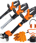 3-in-1 Kids Yard Tools Set With Realistic Lights And Sounds featuring weed wacker, leaf blower, and chainsaw toy with safety gear included