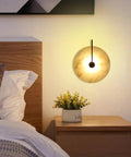 Nordic Style Stone Wall Lamp With Alabaster Finish, Metal Base Indoor Sconce above nightstand in modern bedroom