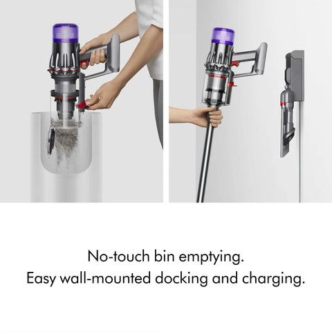 Cordless Vacuum With Motorbar Cleaner Head For Hardwood Floors And Carpets, Detangles Hair, easy bin emptying and wall-mounted dock