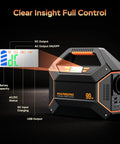 LCD display of 155Wh Solar Generator Kit With 30W Panel Included Portable Power Station showing battery status and outputs.
