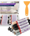 Wood Repair Wax Crayon Kit With 20 Color Filler Sticks To Fix Scratches Dents And Cracks On Furniture Floors Cabinets Stairs And Woodwork Touch Up Markers For Hardwood And Carpentry Gray Series; kit displayed with scraper and open box showing crayons