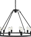 Farmhouse Wagon Wheel Chandelier 12 Light Black Round Industrial Rustic Pendant Light Fixture For High Ceilings Kitchen Island Dining