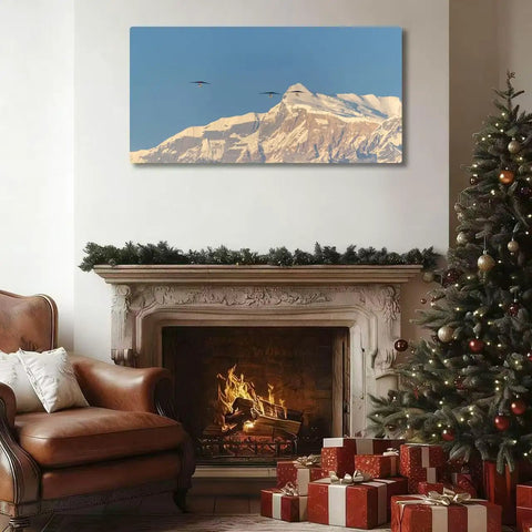 Epic Hang Gliders Over Snowy Nepal Peaks Wall Art 20x40 Inch Canvas Print in cozy living room setting