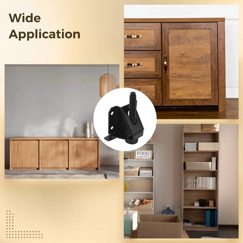Heavy Duty Adjustable Leveling Feet for Furniture, 0-2 Inch Height Range, with cabinets and shelving units in background