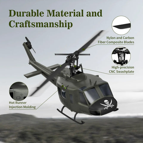UH-1 Huey RC Helicopter With Auto Hover Dope Collectible 1/27 Scale Desk Model with nylon composite blades and CNC swashplate