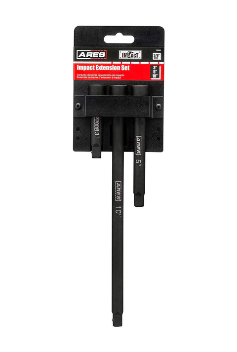 Three Inch, Five Inch, And Ten Inch Impact Extension Bar Set For Impact Drivers, Laser-Etched Socket Extensions in package front view