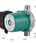 Heavy Duty 3 Speed Hot Water Circulation Pump For Households And Mansions Food Grade Stainless Steel Build side view with dimensions
