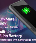Side view of 128GB Bluetooth MP3 Player with full-metal body and battery icon on screen, showcasing durability and battery life features.