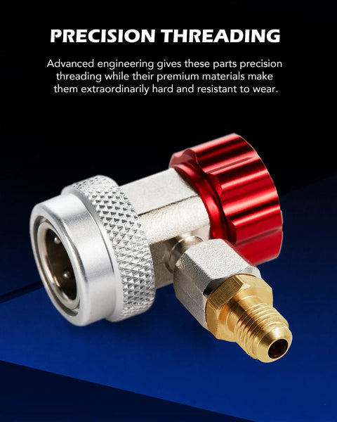 R134a Quick Coupler Adapters Two Pack With High Low Pressure Connectors, 1/4 Inch Port Fit, Snap Lock Knurled Grip For Easy Install And Quick Refrigerant Servicing, precision threading