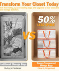 Comparison of Extra Large Clear Moving Bags 2 Pack with reinforced handles and traditional storage bags showing space efficiency