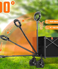 Foldable Lightweight Utility Wagon Cart With Wheels For Grocery Shopping Camping Beach Garden And Sports Black Heavy Duty Collapsible Wagon That Hauls Up To 360 Lbs in adjustable handle view