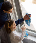 Child using Streak Free Glass Cleaner Spray For Windows, Mirrors, Screens And Shower Doors, Removes Fingerprints Dust And Dirt, with adult