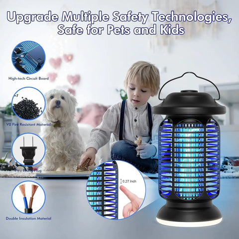Outdoor And Indoor Bug Zapper With Waterproof Build And LED Night Light 18W Power 4000V High Voltage Electric Mosquito Trap